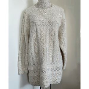Vintage EREZ Cream Wool Angora Beaded Pearl Sweater Costal Girl Cottagecore L